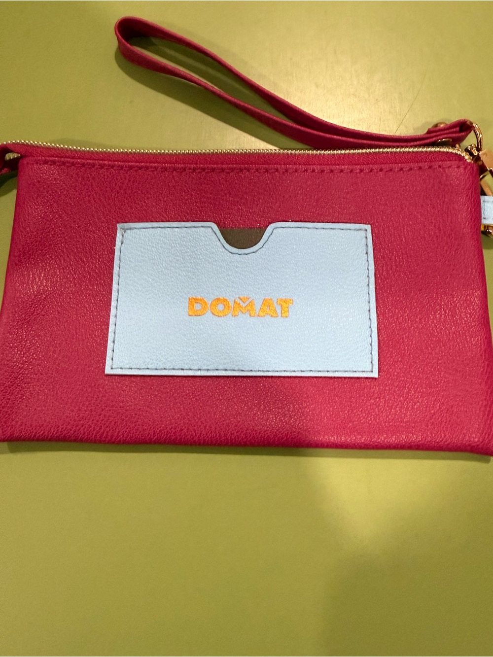 Doma Hot Pink Wristlet Clutch with Light Blue Card Pocket